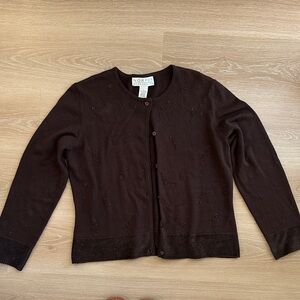 Norton McNaughton Dark Brown Cardigan Sweater